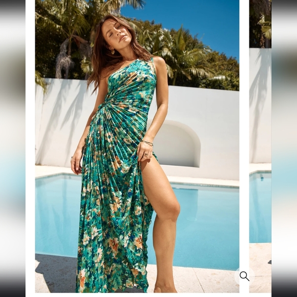 New Fortunate One Aranya‎ One Shoulder Maxi Dress Green Medium